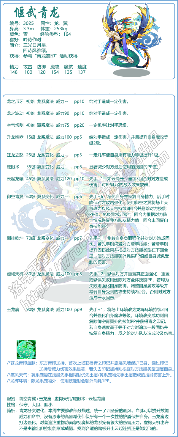 洛克王国偃武青龙技能表