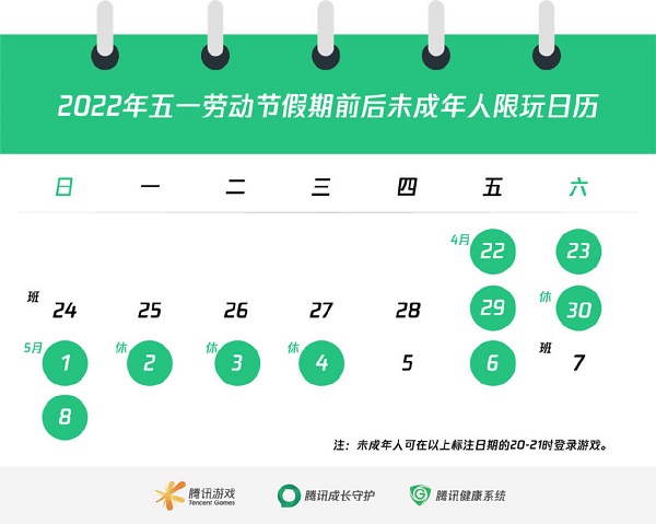 王者荣耀五一未成年人限玩日历一览