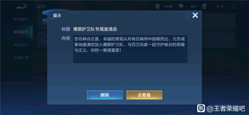 王者荣耀鹰眼护卫队邮件删除了怎么办